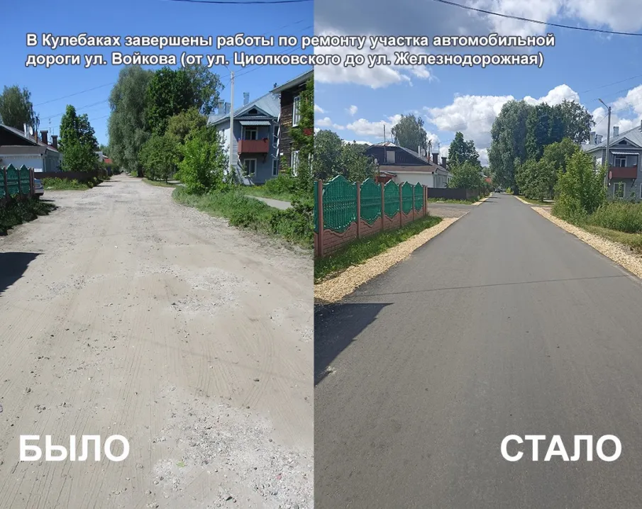 В Кулебаках завершены работы по ремонту участка автомобильной дороги ул. Войкова (от ул. Циолковского до ул. Железнодорожная)